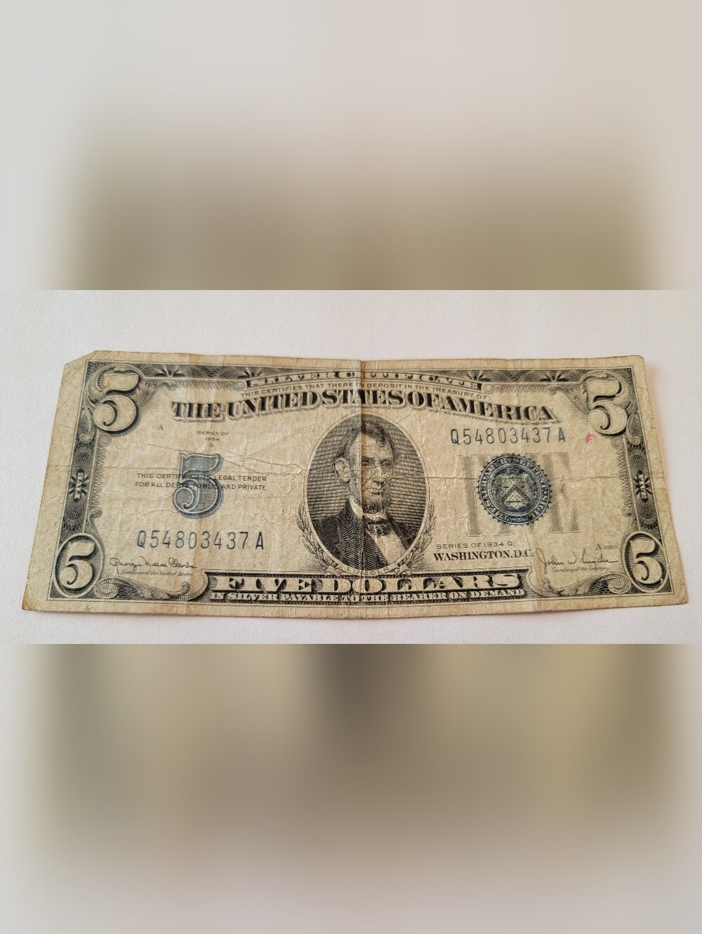 1934 D Series $5 Silver Certificate